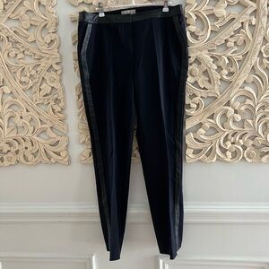 Navy Wool Pants with Leather Trim